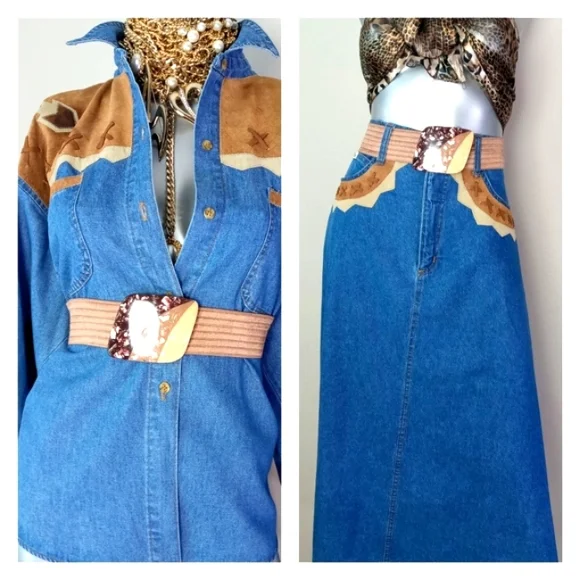 "WESTERN CHIC" VintAge Denim Two-PiEcE Skirt Set - Picture 8 of 15